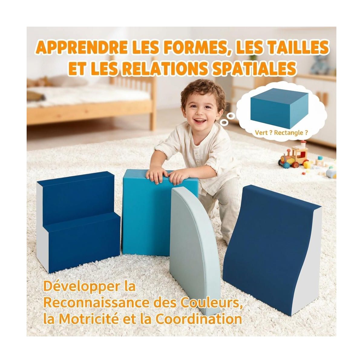 4-Piece Foam Climbing Blocks for Toddlers, Soft Play Set with PU Leather Cover, Indoor Toddler Climbing Toys for Crawling, Sliding, Playroom & Daycar - thumbnail 3