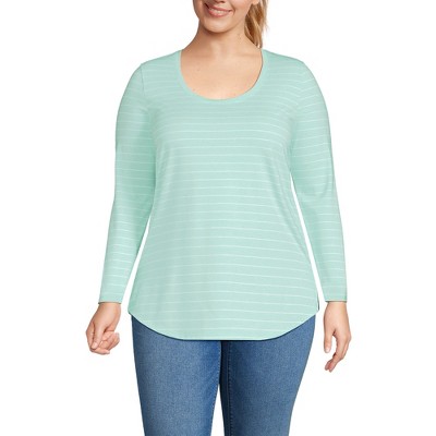 Lands' End Women's Plus Size Long Sleeve Power Performance Scoop Neck Curved Hem Tunic Tee
