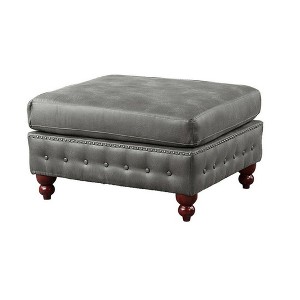 Royal Hampton 34 Inch Square Ottoman, Handcrafted Legs, Gray Vegan Faux Leather - 1 of 4