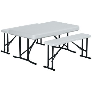 Outsunny 40 Inches Portable Camping Beer Table Set, 3-Piece Folding Picnic Table and Bench, White - 1 of 4