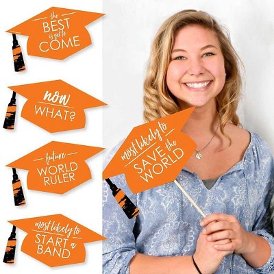 Big Dot of Happiness Hilarious Orange Grad - Best is Yet to Come - Orange Graduation Party Photo Booth Props Kit - 20 Count