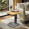 C Shaped Sofa Side Table Saddle Leather Top Bedside Coffee End Table Space Saving - 2 of 4