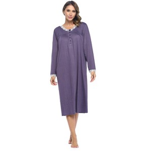 Casual Nights Women's Long Floral & Lace Henley Nightgown - 1 of 4