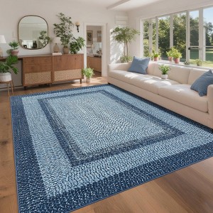 10x13 Braided Boho Area Rug, Large Non-Slip Washable Farmhouse Rug with Geometric Border - 1 of 4