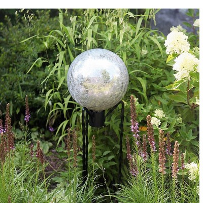 12" Crackle Glass Silver Gazing Globe Garden Ornament