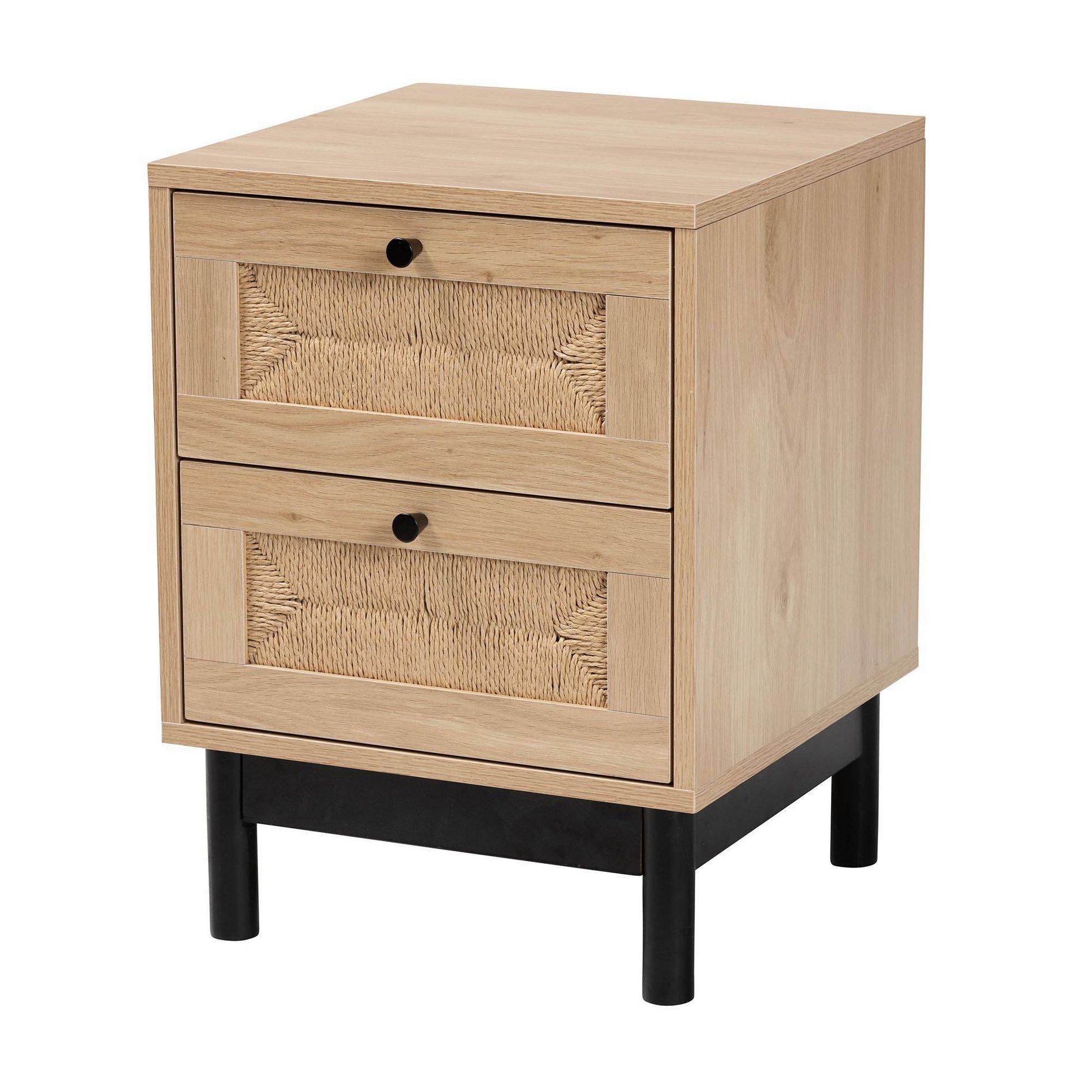 Baxton Studio Cherelle 2 Drawer End Table Light Brown/Black:Nightstand, Particle Board Construction