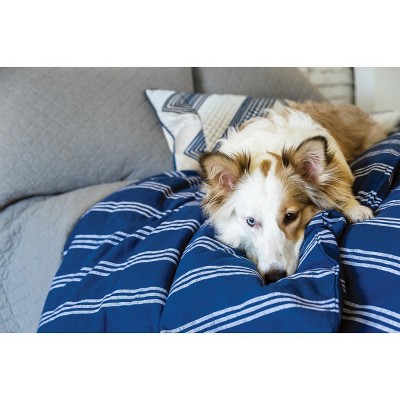 Indigo and White Striped Cotton Queen Duvet Cover