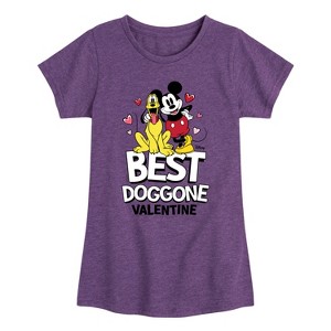 Girls' - Disney - Best Doggone Valentine Fitted Short Sleeve Graphic T-Shirt - 1 of 4