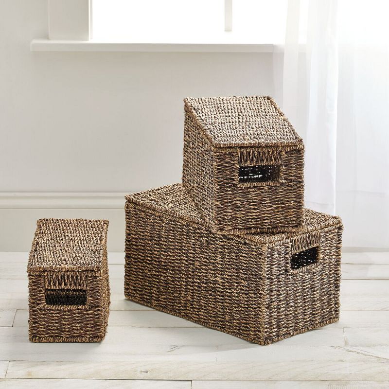 mDesign Woven Seagrass Home Storage Basket with Lid, Set of 3, 3 of 11