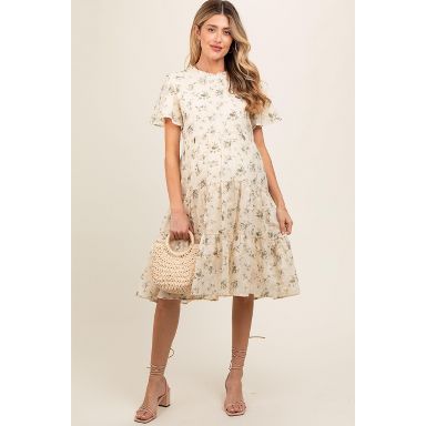 Pinkblush Cream Floral Print Eyelet Lace Maternity Dress XL : Target
