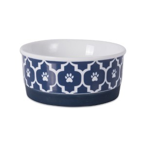 Bone Dry Ceramic Pet Single Bowl Lattice Paw Print, Nautical Blue, Small - 1 of 4