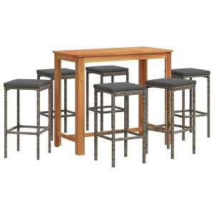 vidaXL Patio Bar Set Outdoor Garden Furniture Solid Wood Acacia and Poly Rattan - Gray 6 Piece - 1 of 4