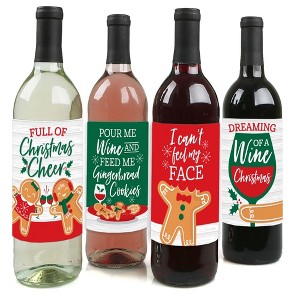 Big Dot of Happiness Gingerbread Christmas - Gingerbread Man Holiday Party Decorations for Women and Men - Wine Bottle Label Stickers - Set of 4 - 1 of 4