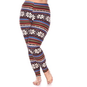 Women's Plus Size Printed Leggings - One Size Fits Most Plus - White Mark - 1 of 3