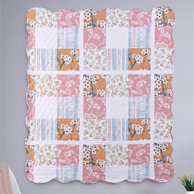 Everly Multicolor Cotton Quilted Reversible Throw Blanket 50x60 inch