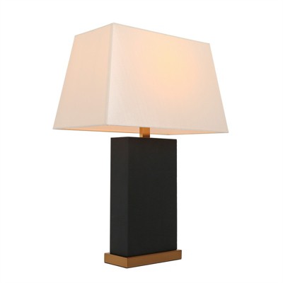 LNC Flabellum 26-in Modern Bedside/Standard Table Lamps, Gold and Matte Black Resin with Fabric Shade