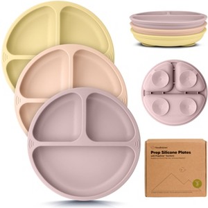 3-Pack Prep Suction Plates for Baby, 100% Silicone Toddler Plates, BPA-Free Divided Baby Plates with Suction - 1 of 4