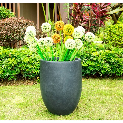 Rosemead Home & Garden, Inc. 17 Wide Kante Modern Concrete/Fiberglass  Indoor Outdoor Planter Pot Charcoal Gray