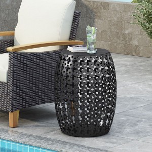Side Table, Barrel Structure End Table, Powder-coated Iron Side Tables, Rounded Cross-shaped Pattern Bedside Table - 1 of 4