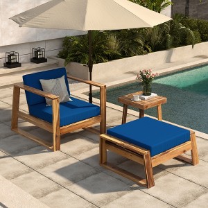 Acacia Wood Outdoor Lounge Set - Chair & Ottoman, Perfect for Patios, Balconies, and Gardens - 1 of 4