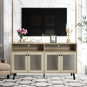 Parrot Uncle 56 in. Beige Farmhouse TV Stand with Storage TV Table Top - 1 of 4