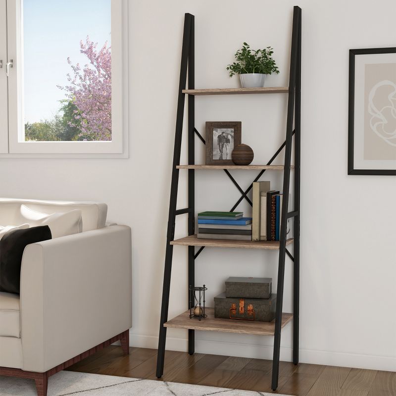 Hastings Home 4-Tier Ladder-Style Bookcase, Gray, 2 of 9