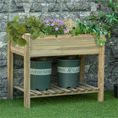 YONWAY 35.75"W Raised Garden Bed, Elevated Wood Planter Box with Legs and Storage Shelf for Backyard, Patio, Balcony to Grow, Herbs,Flowers
