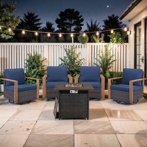 Buenhomino Outdoor Furniture with Fire Pit -Patio Table and Chairs Set of 4 Swivel Patio Chairs for Deck Porch Garden Poolside Backyard - 1 of 4