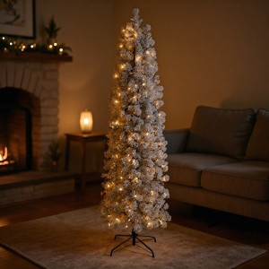 Resenkos 7.5ft Pointed Pencil Shape PVC Material Green Flocking 350 Warm Color Clearance Lights Christmas Tree - 1 of 4