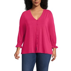 Lands' End Women's 3/4 Sleeve Lightweight Jersey Button Front Top - 1 of 3