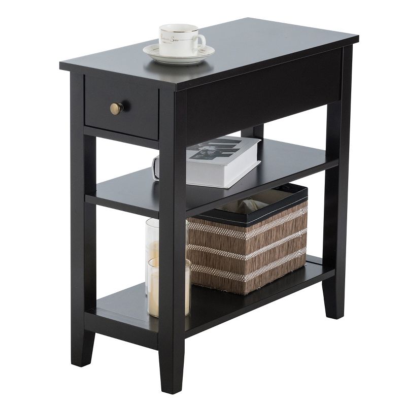 3Tier Nightstand Bedside Table Sofa Side End Table w/Double Shelves Drawer Black, 1 of 11