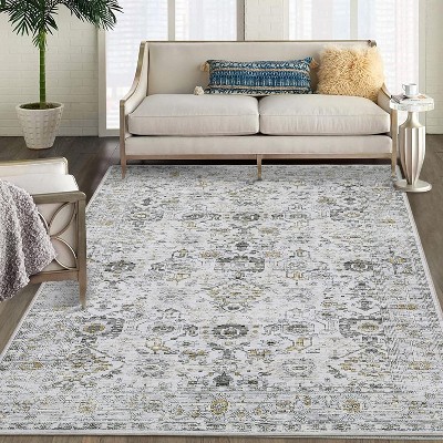 5x7 Washable Boho Rug – Low-Pile Non-Slip Lightweight Carpet for Living Room, Bedroom, Dining, Home Office, Grey