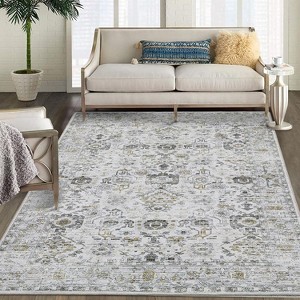 5x7 Washable Boho Rug – Low-Pile Non-Slip Lightweight Carpet for Living Room, Bedroom, Dining, Home Office, Grey - 1 of 4