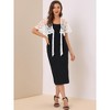 Allegra K Women’s Lace Floral Tie Front Flowy Short Sleeve Cardigan Shrug Blouses - 4 of 4