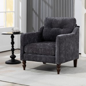 Airsurfer Modern Upholstered Armchair with Tufted Back, Storage Pocket & Wooden Legs, Comfy Accent Chair for Living Room or Bedroom, Black - 1 of 4