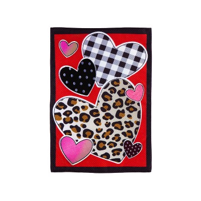 Patterned Hearts Garden Burlap Flag