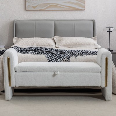 NicBex Ottoman with Storage Bench Storage Organizer Velvet Fabric Storage Ottoman with Gold Metal Trim Strip for Bedroom