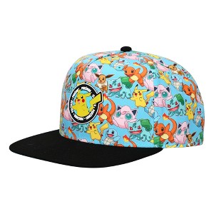 Pokemon Characters AOP Youth Light Blue Snapback Cap - 1 of 4