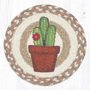 Earth Rugs Cactus Jute Trivet – Hand-Stenciled Round Hot Pad by Suzanne Pienta - 1 of 3