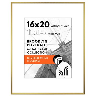 Americanflat Aluminum 16x20 Picture Frame with Shatter-Resistant Glass - Use as 11x14 Frame with Mat or Display 16x20 Photo Without Mat - Brooklyn
