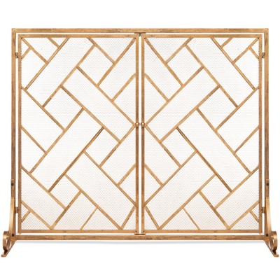 Best Choice Products 44x33in 2-Panel Handcrafted Wrought Iron Geometric Fireplace Screen w/ Magnetic Doors