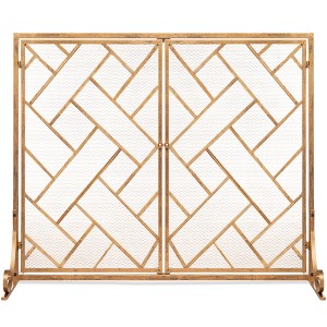 Best Choice Products 44x33in 2-Panel Handcrafted Wrought Iron Geometric Fireplace Screen w/ Magnetic Doors - 1 of 4