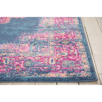 Traditional Floral Blue Synthetic 5' x 7' Easy-Care Area Rug