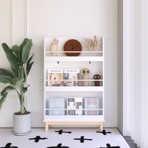 SeaCamel Wall-Mounted Kids Bookshelf - 3 Front-Facing Display Shelves, Modern White Book Rack with Natural Wood Base for Nursery/Playroom - 1 of 4