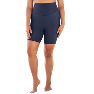 Swim 365 Women's Plus Size 360° Powermesh Swim Boy Short With Tummy Control - 1 of 2