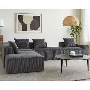 Corduroy Modular Compression Convertible L-Shaped Sectional Sofas with High-Density Sponge Filling and 5 Throw Pillows, No Assembly Required - 1 of 4