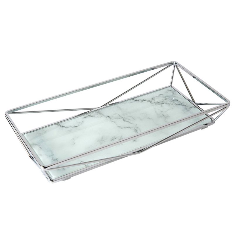 Geometric Tempered Glass Vanity Tank Tray White/Chrome - Home Details, 1 of 9