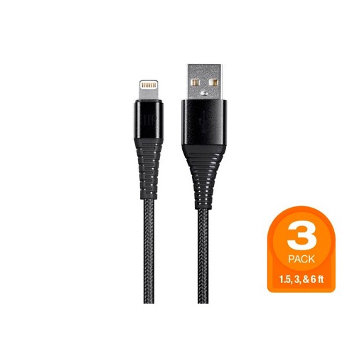 Monoprice Essential Apple MFi Certified Lightning to USB-A Charging Cable -  3ft Black 