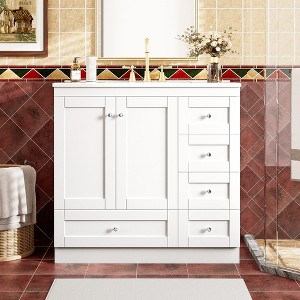 Whisen 36" Bathroom Storage Cabinet Bathroom Vanity with Sink, 4 Soft-close Drawers and 2 Soft-close Doors - 1 of 4