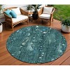 8' Teal Blue And Ivory Round Abstract Washable Indoor Outdoor Area Rug - 2 of 4